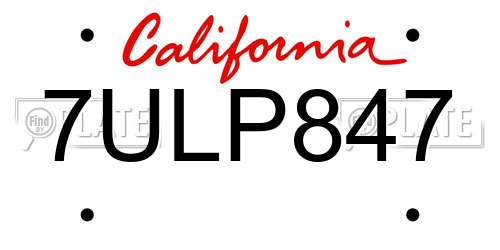 7ULP847 California License Plate