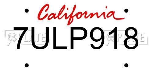 7ULP918 California License Plate