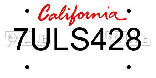 7ULS428 California License Plate