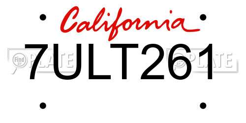 7ULT261 California License Plate
