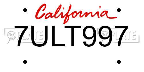 7ULT997 California License Plate