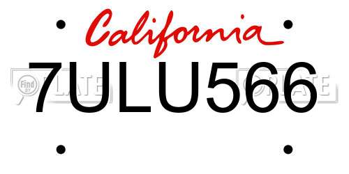 7ULU566 California License Plate