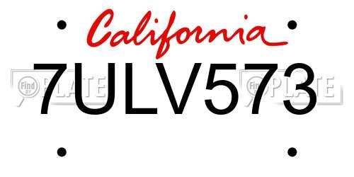 7ULV573 California License Plate