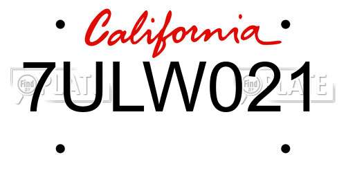 7ULW021 California License Plate