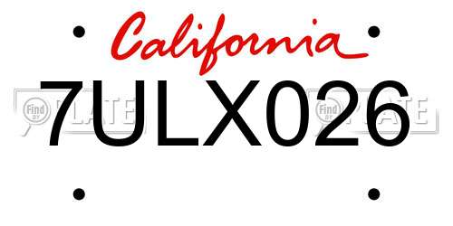 7ULX026 California License Plate