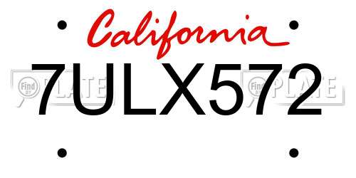 7ULX572 California License Plate