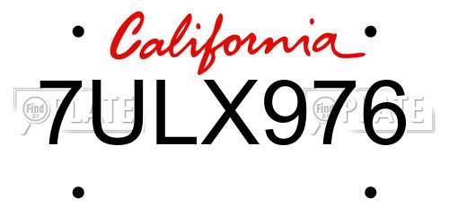 7ULX976 California License Plate