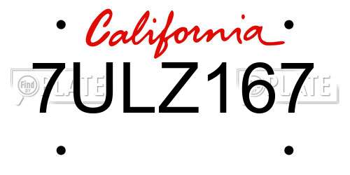 7ULZ167 California License Plate