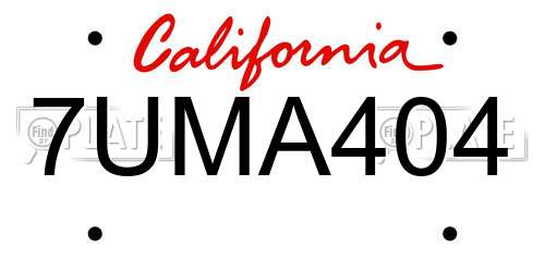 7UMA404 California License Plate