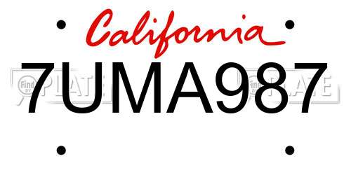 7UMA987 California License Plate