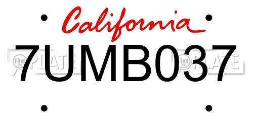 7UMB037 California License Plate
