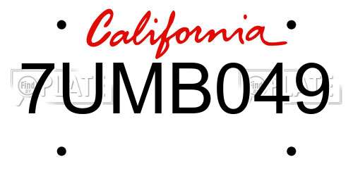 7UMB049 California License Plate