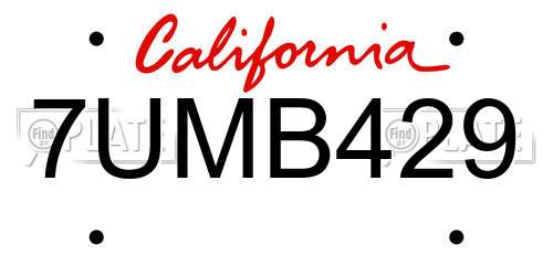 7UMB429 California License Plate