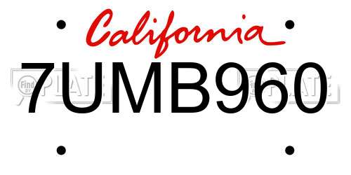 7UMB960 California License Plate
