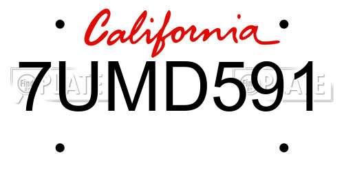 7UMD591 California License Plate