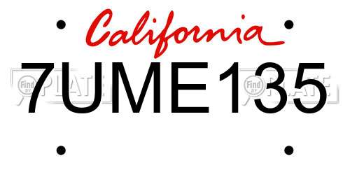 7UME135 California License Plate