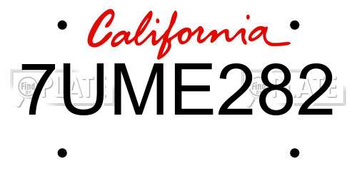 7UME282 California License Plate
