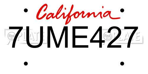 7UME427 California License Plate
