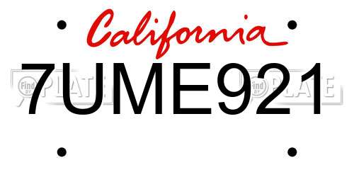 7UME921 California License Plate