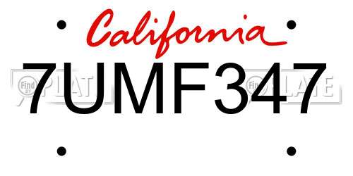 7UMF347 California License Plate