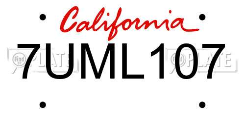 7UML107 California License Plate