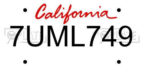 7UML749 California License Plate