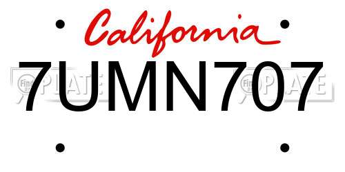 7UMN707 California License Plate
