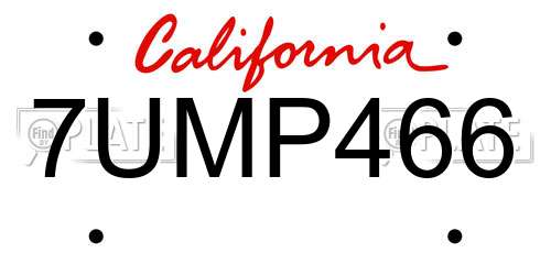 7UMP466 California License Plate