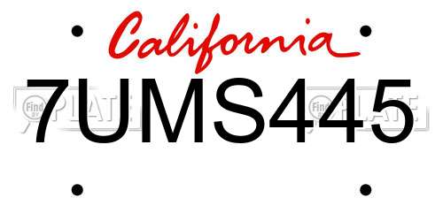 7UMS445 California License Plate