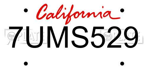 7UMS529 California License Plate