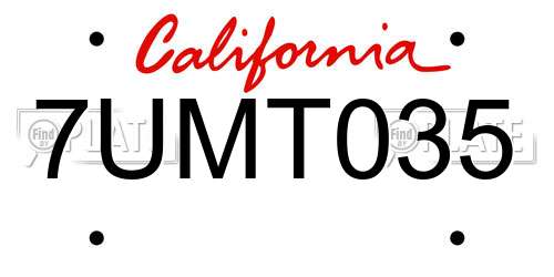 7UMT035 California License Plate
