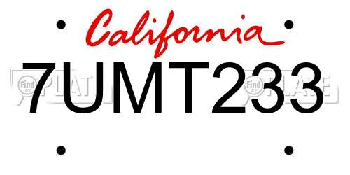7UMT233 California License Plate