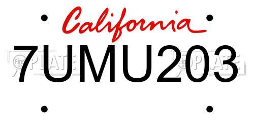 7UMU203 California License Plate