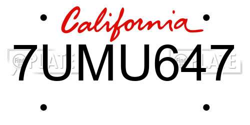 7UMU647 California License Plate