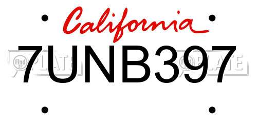 7UNB397 California License Plate