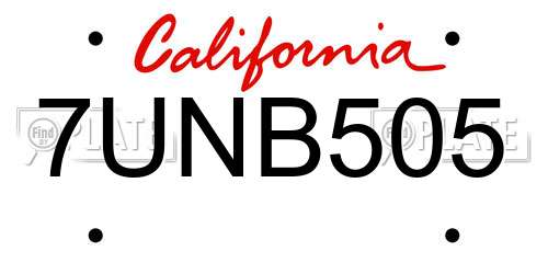 7UNB505 California License Plate