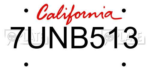 7UNB513 California License Plate