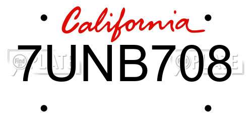 7UNB708 California License Plate