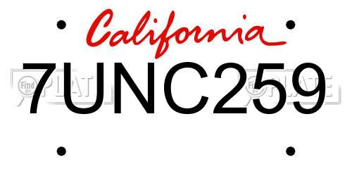 7UNC259 California License Plate