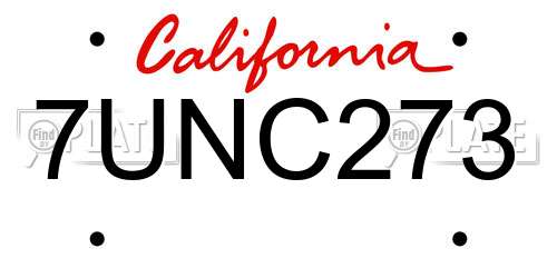 7UNC273 California License Plate