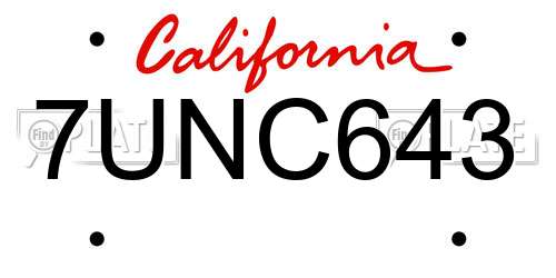 7UNC643 California License Plate