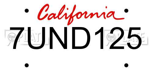 7UND125 California License Plate