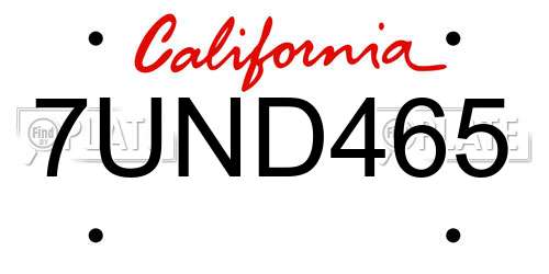 7UND465 California License Plate