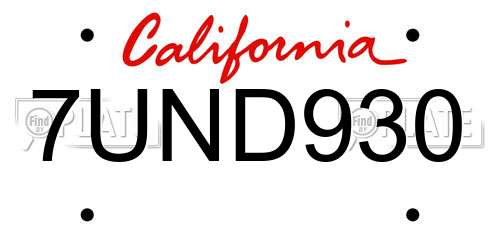 7UND930 California License Plate
