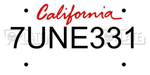 7UNE331 California License Plate