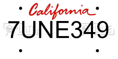 7UNE349 California License Plate