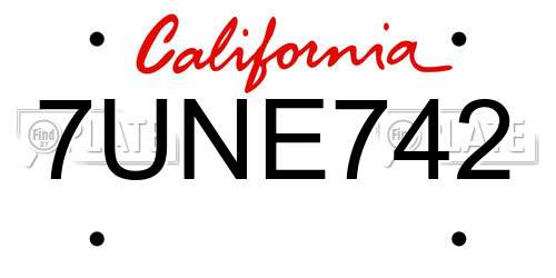 7UNE742 California License Plate