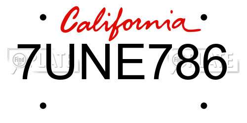 7UNE786 California License Plate