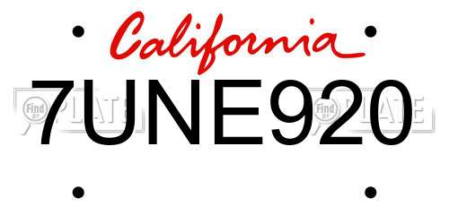 7UNE920 California License Plate