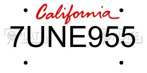 7UNE955 California License Plate